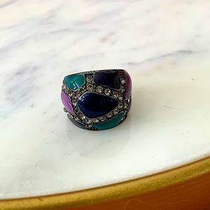 3/$25 ⭐️ Gunmetal Ring with Resin and Rhinestones Size 6